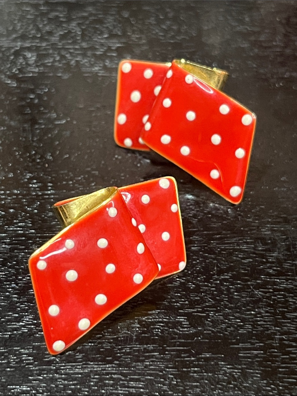Red Polka Dot Enamel vintage look post Earrings